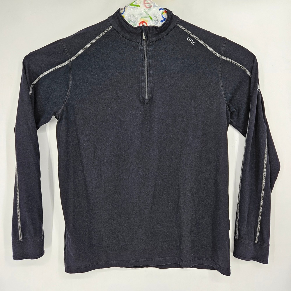 Tasc Performance Sweater Mens Large Quarter Zip Pullover Black Casual Bamboo